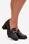 Women's Low Shoes with Heels with Embossing and Gold Detail Black Novella