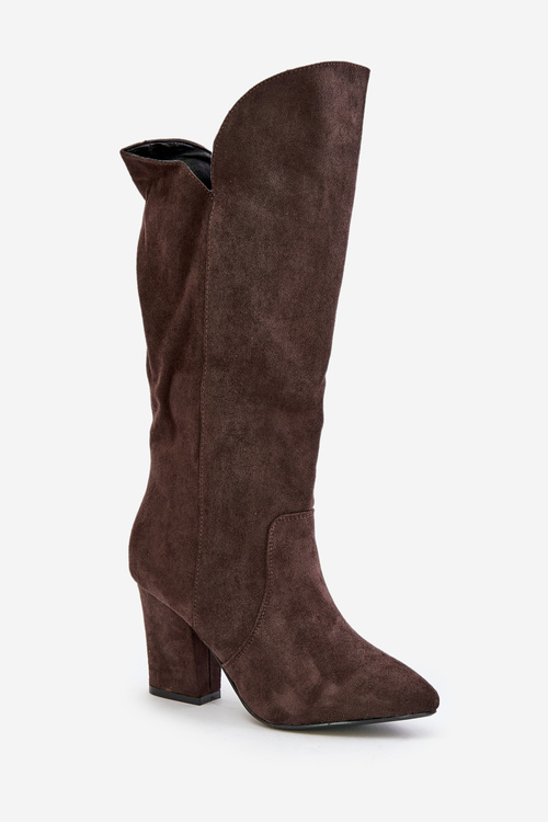 Knee High Heeled Boots Made Of Eco Suede Brown Clorira