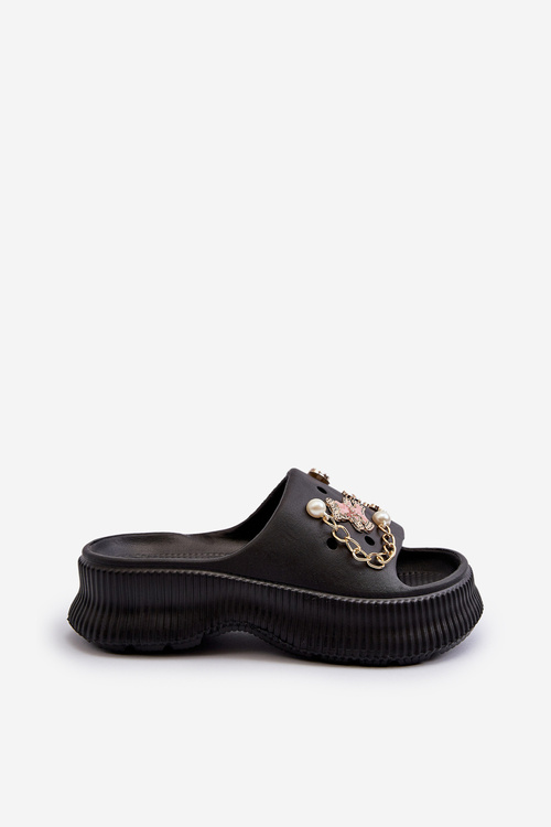 Women's Foam Flip Flops with Decorations Black Afariana