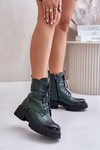 Zazoo 60486 Leather Ankle Boots Workwear Insulated Dark Green