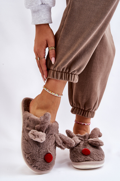 Women's Slippers With Fur And Reindeer Grey Sopya