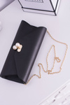Black Clutch Bag Gold Chain Pearls