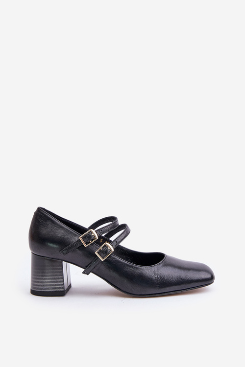 Leather Heels With Straps On The Block Black Laura Messi 2857