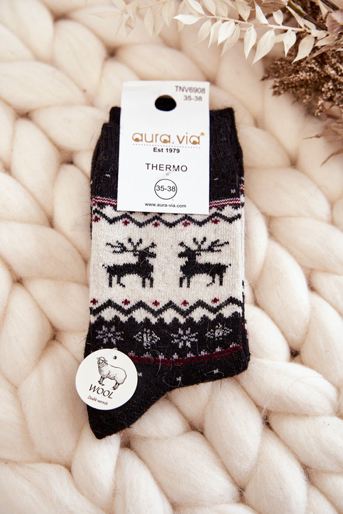 Women's Christmas Woolen Socks Reindeer Pattern Black
