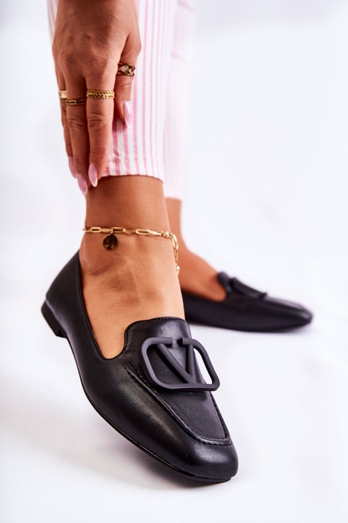 Leather Loafers Brogues With Ornament Black Hermosa