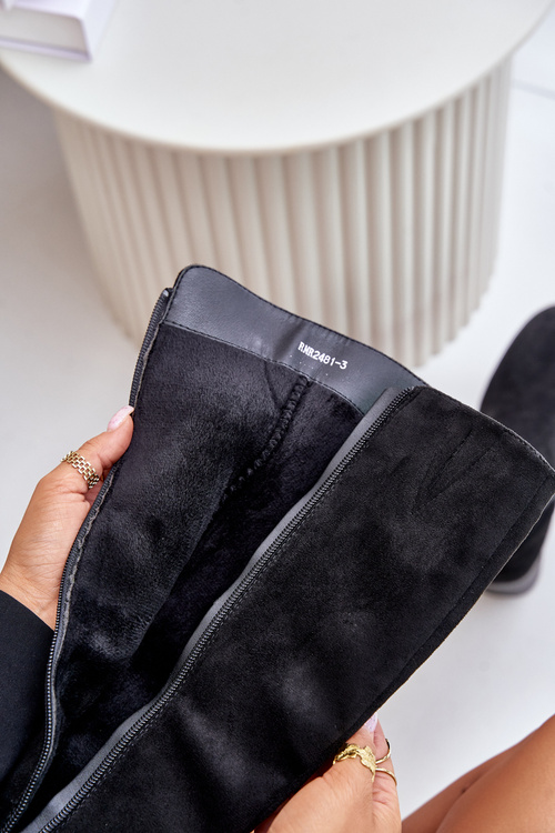 Knee High Heeled Boots Made of Eco Suede Black Izanae