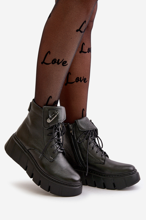 Zazoo 60511 Leather Ankle Boots for Women on Platform Insulated Black