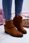 Damskie Botki Zamszowe Ukryty Koturn Camel Mirley