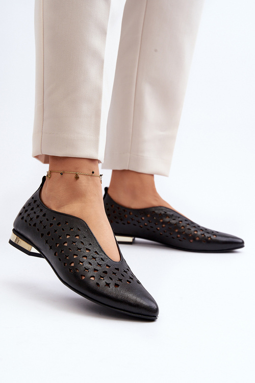 Cut-out Ballerina Flats in Genuine Leather Zazoo 2883 Black