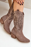 Suede Boots With Perforated Shaft Brown Zazoo 3609