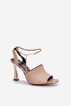 Leather High Heel Sandals With Decorative Bracelet CheBello 4440 Beige