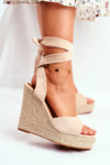 Women's Sandals On Wedge Laced Beige Belleza