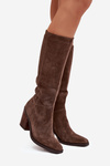 Suede Knee High Boots With Zip Brown Lissara