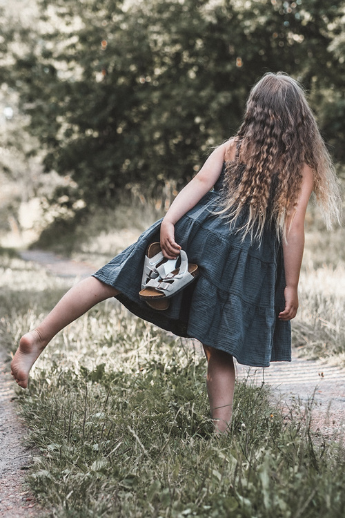 Children's Sandals on Cork Platform with Velcro Closure in Grey Rorria