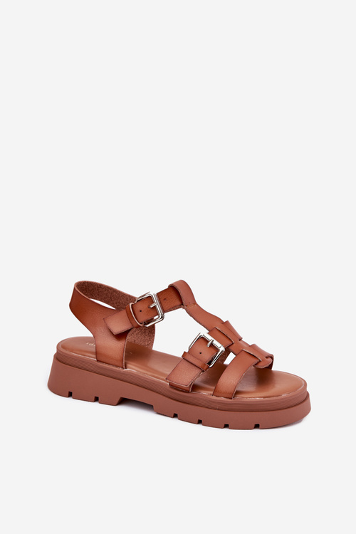 Ladies Eco Leather Sandals With Buckles Camel Jeneliena