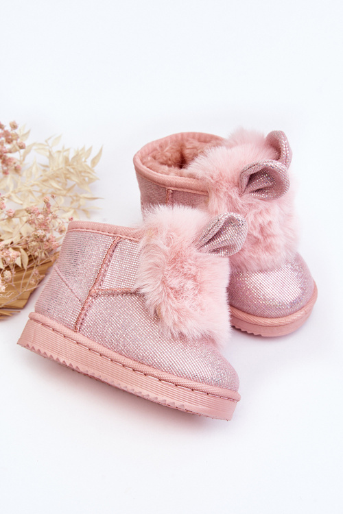 Children's snow boots with fur lining and ear details in light pink Betty