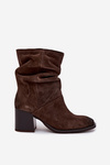 Leather Suede Ankle Boots with Gathering on Heel Zazoo 1127 Chocolate