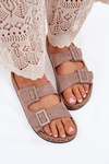 Women's sandals on cork platform with buckles dark beige Aviora
