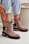 Warm Ladies Ankle Boots With Zipper Dark Beige Calvaro