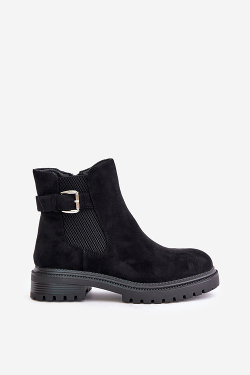 Insulated ankle boots with zipper and buckle black Kikiella
