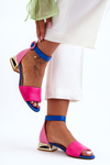 Leather Sandals On A Gold Heel Laura Messi 2143 Pink-Blue