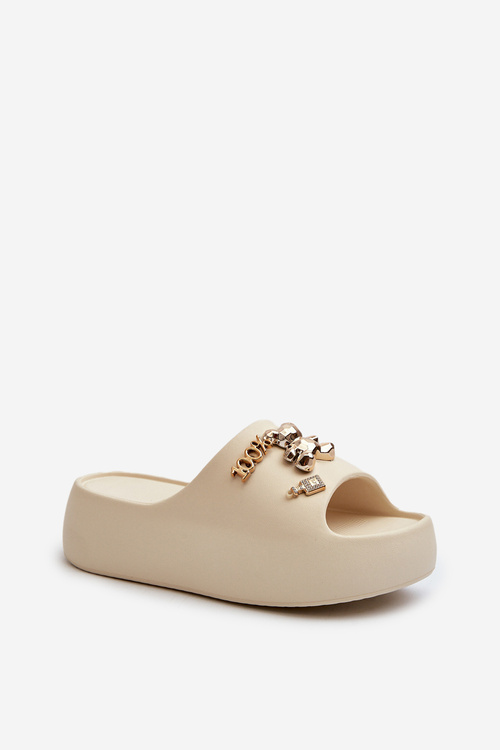 Women's Lightweight Foam Flip-Flops with Decorations Beige Orchia