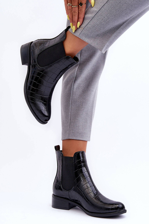 Leather Ankle Boots Animal Print Black Daina