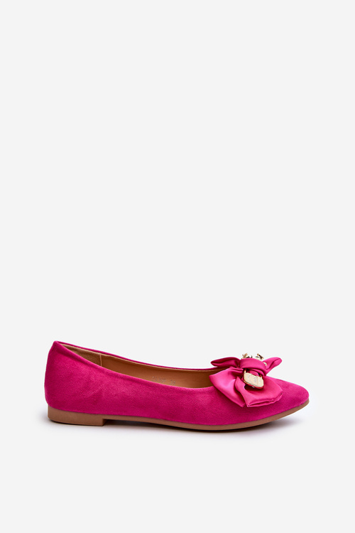 Women's Eco Suede Ballerina Flats with Bow and Brooch Fuchsia Satris