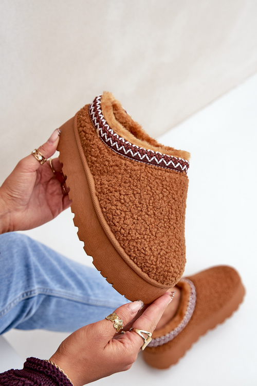 Snow Boots Slippers On A Platform With Sheepskin Camel Ovirissa