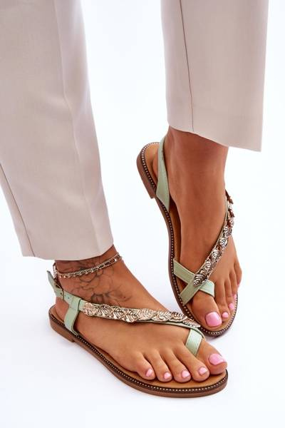Women's Sandals With Ornaments On The Belt Green Alamis