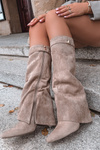 Heeled Boots With Turned Shaft Beige Evyra