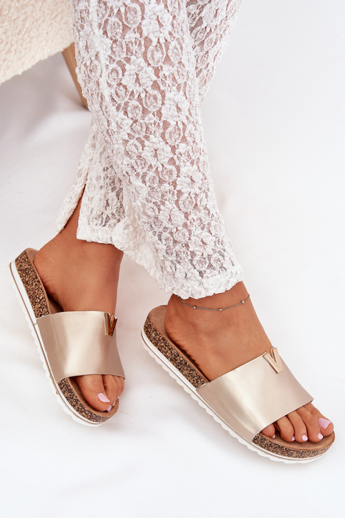 Women's Cork Platform Slippers With Decorative Detail Gold Vessira