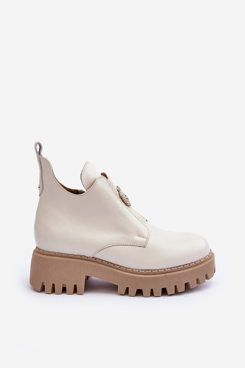 Women's Leather Boots with Decoration Light Beige Lusanna