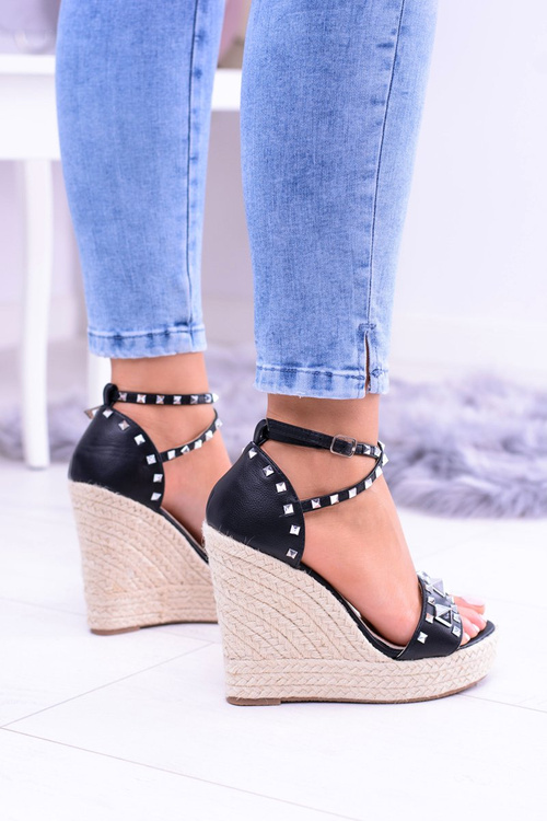 Women's Black Sandals Studded Jet Espadrilles Mariko
