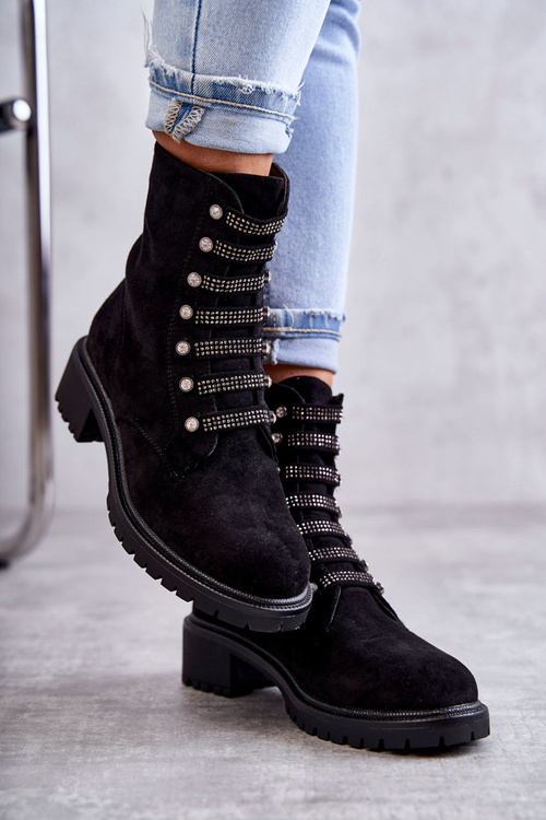 suede boots with decorative stripes Black Malesia