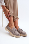 Women's Suede Moccasins with Flat Heel and Decoration D&A TW101 Grey
