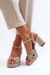 Beige D&A MR38-668 Women's Patent Leather Sandals with Heel