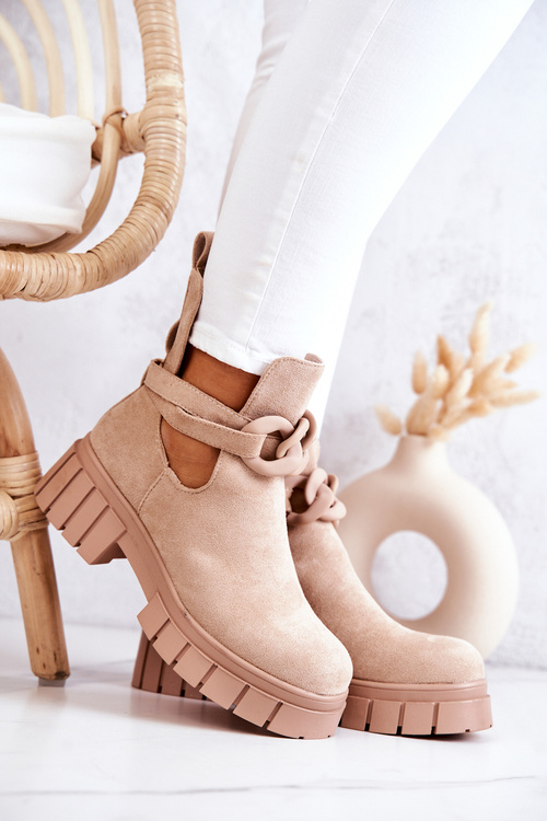 Suede Booties With A Cut Beige Kirsten