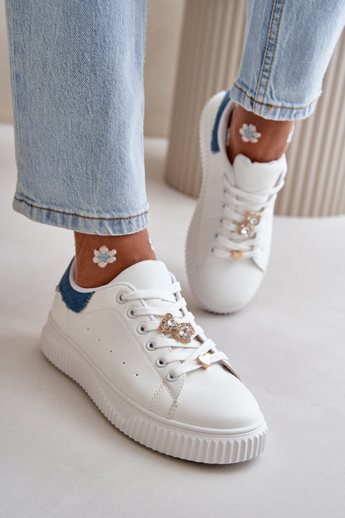 Low Sneakers Made Of Eco Leather With Pins White-Blue Cillione