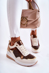 Women's Leather Sport Shoes On A Wedge White-Brown Catrine