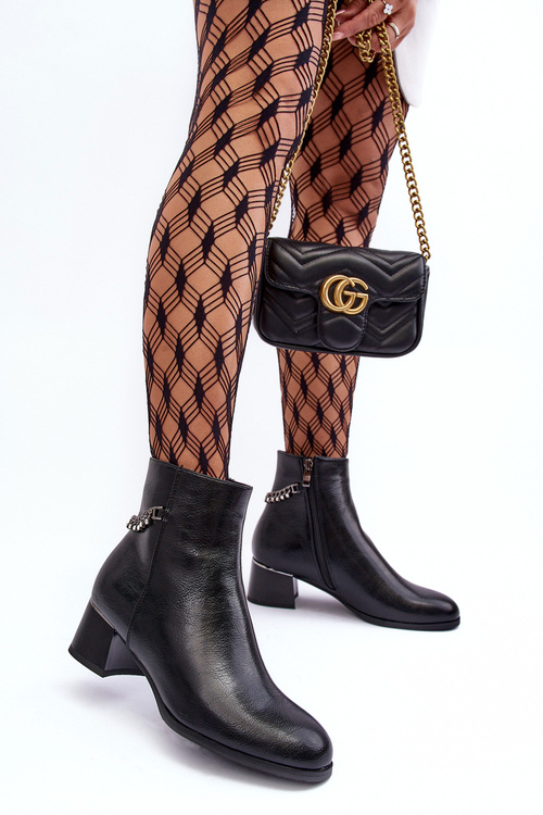 Botki Skóra Niski Obcas Czarne Rennie JC101P