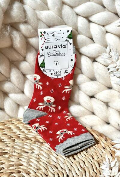 Women's Christmas Socks With Reindeers Red