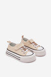 Girls Sneakers With Golden Applique Bear Beige Solena