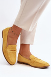 Suede Loafers With Ornament Yellow Eleina 