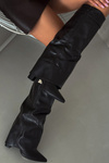 Women's Heeled Boots With Folded Shaft And Gold Detail Black Diorna
