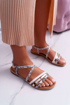 Women's Flat Sandals Snake Leather White Dahira