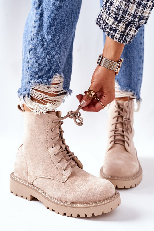 Suede Zipper Boots Beige Belados