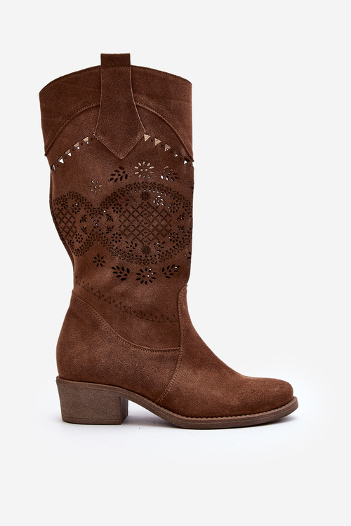 Zazoo 4043 Suede Low Heel Boots Laced Brown