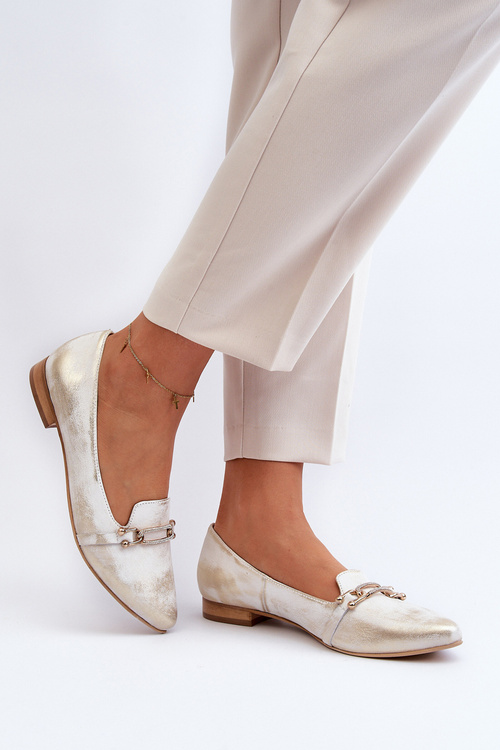 Leather Ballerinas with Zazoo 2885 Gold-White Embellishment