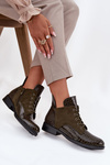 Patent Leather Women's Ankle Boots With Decorative Embossing Lined Vinceza 16477 Dark Green